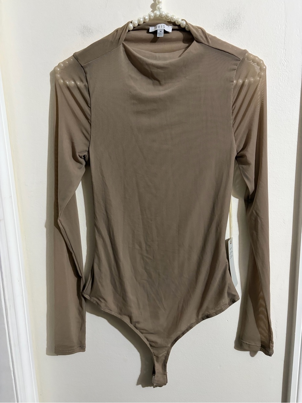 iris Long-Sleeve Taupe Crew Neck Bodysuit